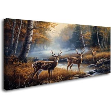 Imagem de Impressão em tela de veado animal amarelo emoldurado decoração de casa vintage vida selvagem rústica arte de parede sala de estar paisagem decoração de parede (emoldurado, 101.2 cm x 50.8 cm)