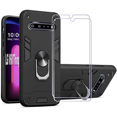 Imagem de Folmeikat Capa para LG V60 Thinq/LG V60 Thinq 5G/LG G9 Thinq, protetor de tela [2 unidades] Anel de metal giratório de 360 graus fino absorção de choque canto reforçado capa de silicone TPU macio de