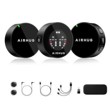 Imagem de AIRHUG Microfone Lavalier sem fio, cancelamento de ruído AI - Microfone de gravação sem fio com 2 transmissores de lapela e 1 receptor para câmera/telefone/iPad, Vlog, filmagem, streaming