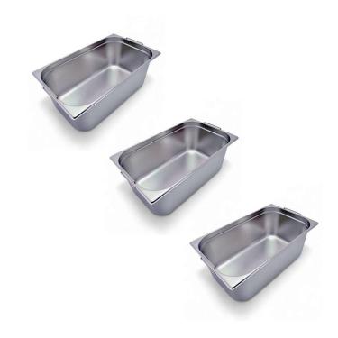 Imagem de Kit 3 Cubas Gastronômica Inox Gn 1/1 200mm Com Alça Prateada