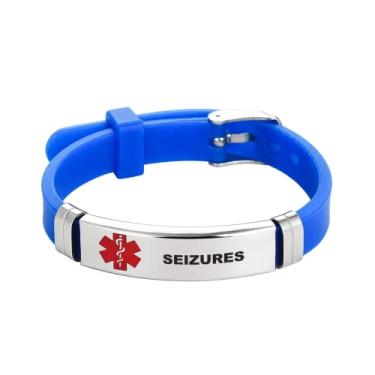 Imagem de OutstandLong Pulseira de identificação de alerta médico de emergência de primeiros socorros gravada a laser alerta de saúde pulseira de silicone ajustável, 8.2 inches, Silicone, silicone