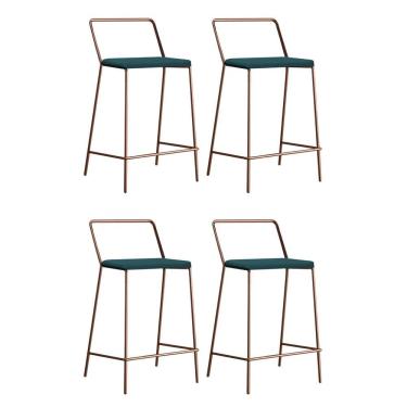 Imagem de Kit 04 Banqueta Alta Mili Industrial Cozinha Bistrô Ferro Bronze Sintético Azul Turquesa