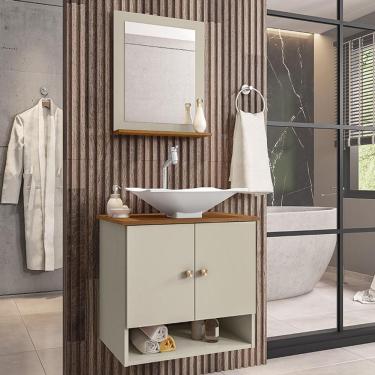 Imagem de Gabinete Banheiro Cuba Concava Bco Torneira Off White/Nature