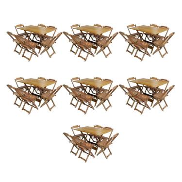 Imagem de Kit 7 Conjuntos De Mesa Dobravel Com 6 Cadeiras De Madeira 120X70 Para Restaurante E Bar - Mel
