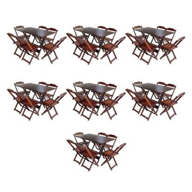 Imagem de Kit 7 Conjuntos De Mesa Dobravel Com 6 Cadeiras De Madeira 120X70 Para Restaurante E Bar - Imbuia