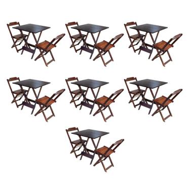 Imagem de Kit 7 Conjuntos De Mesa Dobravel Com 2 Cadeiras De Madeira 70X70 Para Restaurante E Bar - Imbuia