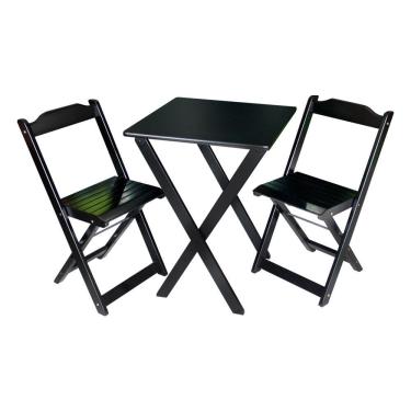 Imagem de Conjunto De Mesa Dobrável 60x60 Com 2 Cadeiras Decor Tarimatã Para Area Gourmet - Preto - Cor: Preto