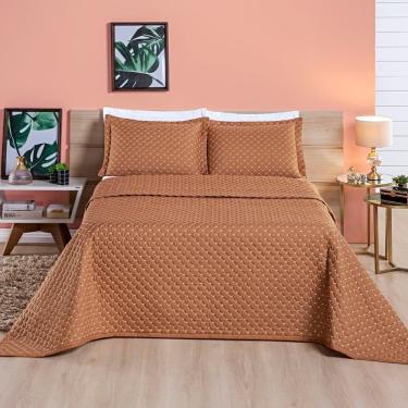 Imagem de Kit Cobre Leito Colcha Vênus Casal Dupla Face Micropercal 200 Fios Liso 3 Peças - Terracota