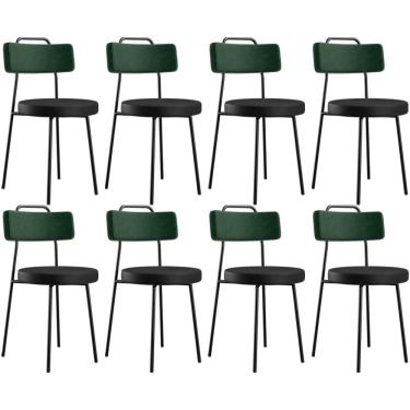 Imagem de Kit 08 Cadeiras Estofada Para Sala Jantar Barcelona L02 Facto Verde Musgo Couríssimo Preto - Lyam