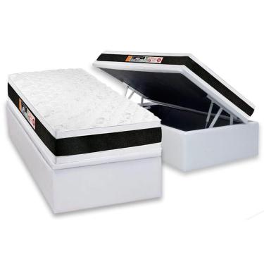 Imagem de Cama Box Baú Solteiro: Colchão Black E White Air Double Face + Base Crc Courano White(88x188)