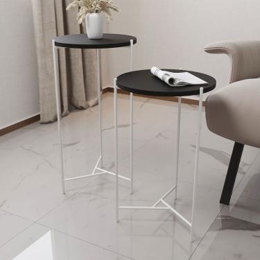Imagem de Mesa Lateral Redonda áquila Branca E Tampo Preto - Cor: Preto