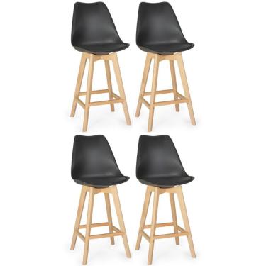 Imagem de Kit 4 Banqueta Alta Leda Base Madeira Com Encosto - Preto