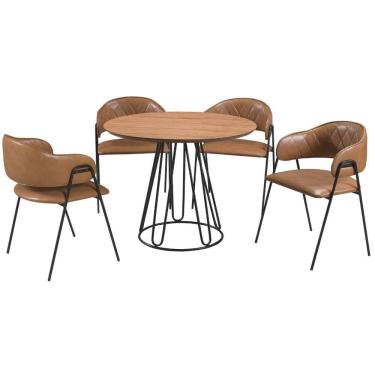 Imagem de Conjunto Sala De Jantar Rubi Cinamono Com 4 Cadeiras Veneza No Couro Caramelo