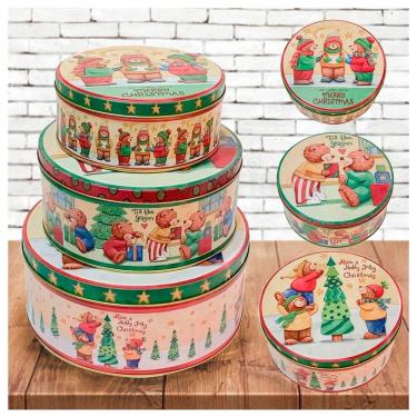 Imagem de Conjunto De Latas Natalinas Ursinhos Feliz Natal Para Doces Chocolates