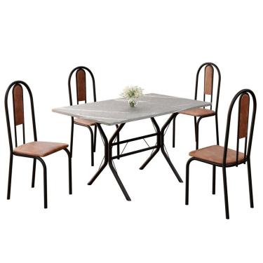 Imagem de Conjunto Sala De Jantar Mesa Retangular 100x60cm Tampo Granito Topázio 4 Cadeiras Linda Yescasa Marrom-preto Fosco