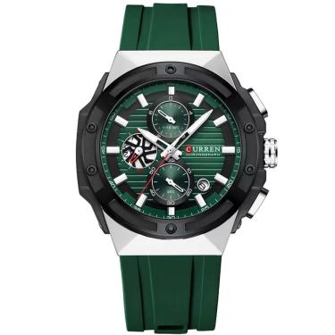 Imagem de Relógio De Pulso Em Silicone Clássico Casual Ponteiros Luminoso Mostrador Cronógrafo Verde