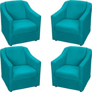 Imagem de Kit 4 Poltronas Mila Pé De Plástico Cromado - Azul-turquesa Suede