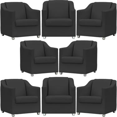 Imagem de Kit 8 Poltronas Mila Corino Cores Pé De Plástico Cromado - Preto Corino