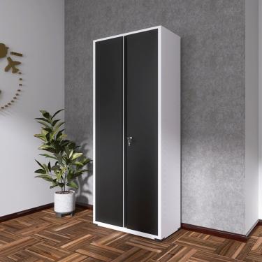 Imagem de Armário 2 Portas Aço 4 Prateleiras Ap409sl Branco Preto