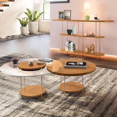 Imagem de Conjunto Decorativo Aparador E 2 Mesas De Centro Walker Tampo Mdf/vidro Cinamomo G26 - Gran Belo