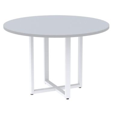 Imagem de Mesa De Reunião Redonda P25 Pandin 110 Cm (largura) Tampo Mdp Cinza Pé Aço Tubular Branco