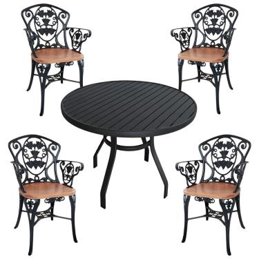 Imagem de 4 Cadeiras E Mesa Tampo Ripado Aluminio Para Cozinha Jantar Piscina Jardim Preto