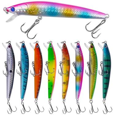 Imagem de Isca de pesca rígida, crankbait Minnow Kit de isca de natação para mergulho profundo realista Isca de água superior Pesca em água salgada para robalo truta salmão Walleye Redfish B