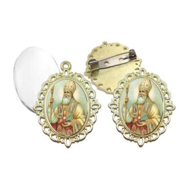 Imagem de Broche com Relicario Dourado Santo Agostinho Terno Noivo lapela Qualid
