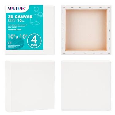 Imagem de AUREUO Tela De Galeria 10X10" - 1,5" Profundidade, Pacote Com 4, 10 Oz, Primer Triplo Gesso, 100% Algodão, Quadrada, Branca, Para Pintura Acrílica E A Óleo