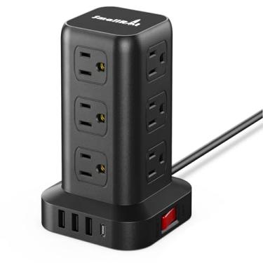 Imagem de SMALLRT Filtro De Linha Com Protetor Contra Surtos Pd20W, Cabo Extensão 4,5 M Várias Tomadas, 12 Ca, 4 Usb (1 C), Miniportas, Proteção Sobrecarga Em Torre Para Escritório, Mesa