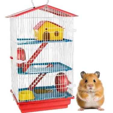 Imagem de Gaiola para hamster de 3 andares com casa, roda de exercício e comedouro (Vermelha)