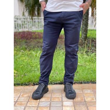 Imagem de Calça Masculina Sarja C/ Elastano Lycra Azul Marinho - Denver Jeans, A