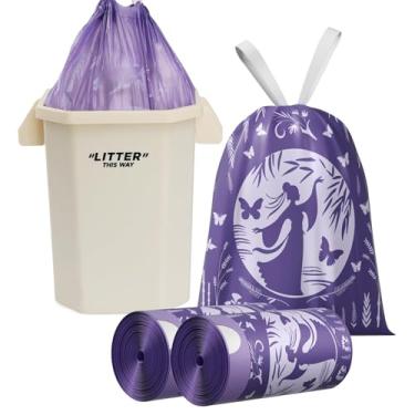 Imagem de VOK Sacos de lixo de 8 galões com cordão, sacos de lixo médios para escritório, cozinha, caixotes de lixo de quarto, sacos de lixo resistentes coloridos portáteis de 19 litros com aroma de lavanda, 60