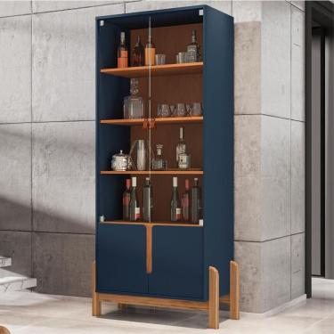 Imagem de Cristaleira Retrô Cherie Azul Cobalto Cedro 4 Portas De Vidro