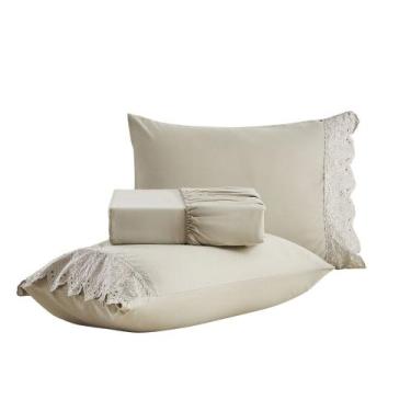 Imagem de Jogo de Lençol 3 Pçs Casal 300 Fios percal Bordado Pérola - BETT DESIG