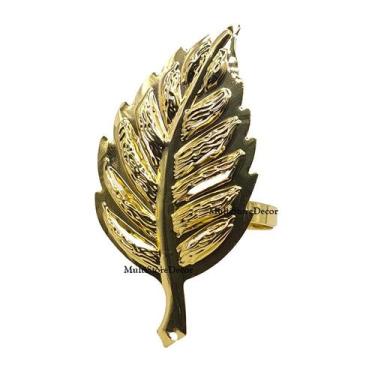 Imagem de KIT 04 Argola Porta Guardanapo Anel Folha Dourada Metal Luxo Mesa Post