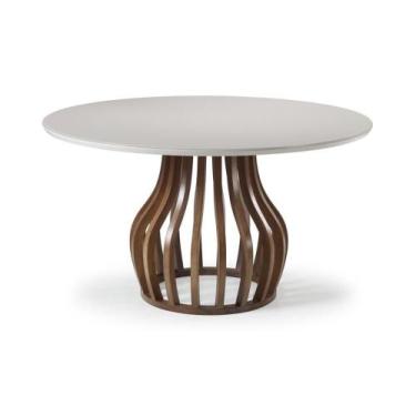 Imagem de Mesa Jantar Redonda Heos Tampo Vidro Base Madeira 140cm - 70949 - Sun 