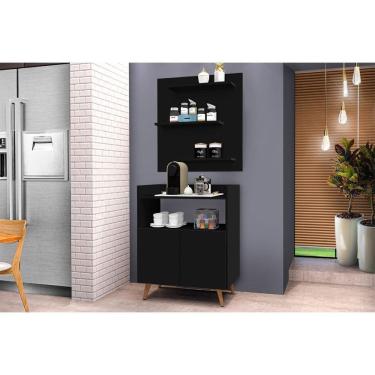 Imagem de Conjunto Painel e Aparador Cantinho do Café Suiça Preto Fosco