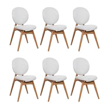 Imagem de Kit 6 Cadeiras De Jantar Lotus Estrutura Aço Carbono Laminado Natural Com Estofado Linho Cru