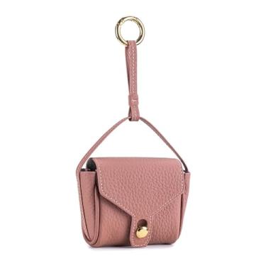 Imagem de M.lemo925 Capa de fone de ouvido de couro bovino bolsa de batom para mulheres, bolsa de chave, mini bolsa de troca de fone de ouvido com alça de gancho, rosa