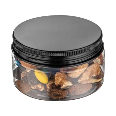Imagem de Frascos de doces RW Base de 118 ml, 100 recipientes de armazenamento de cozinha duráveis - Redondos, lacre hermético, potes de lanche de plástico transparente com tampas de alumínio preto, para