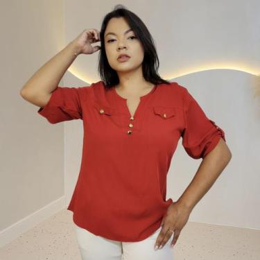 Imagem de Blusa Camisa Com Botão Manga 3/4 em Viscolinho - Dama K Moda Feminina,