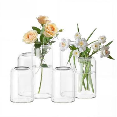 Imagem de Conjunto de 24 vasos de flores cilíndricos de vidro transparente para centros de mesa de fazenda rústica, decoração de mesa de casamento, estética doméstica, decoração de festa e eventos, vasos a