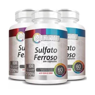 Imagem de 3x Sulfato Ferroso Alto Teor de Ferro IDR 200% 60 Cápsulas 500mg - Flo
