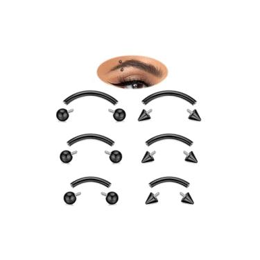 Imagem de LOAYHOAY 6 peças 16G G23 titânio sobrancelha piercing joias para mulheres barra curvada minúsculo anel de sobrancelha labret vertical lábio barriga língua anel roscado internamente torre tragus daith