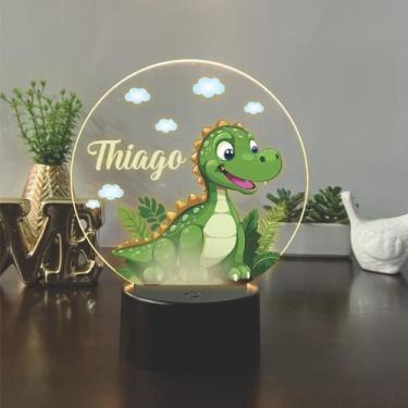 Imagem de Luminaria em acrilico de led infantil personalizada com nome tema dino