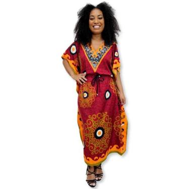 Imagem de Vestido Longo Kaftan Indiana Plus Size Estampada Olho grego - Sarat Mo