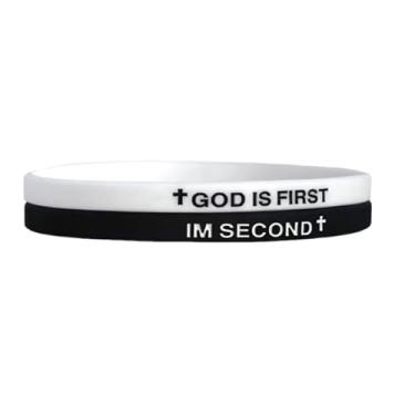 Imagem de God is First I am Second Pulseiras de silicone com versículo da Bíblia Cristã Pulseiras de Borracha Religiosas Cristãs Pulseira para Homens e Mulheres, Bouncy, Silicone, Sem Pedra Preciosa