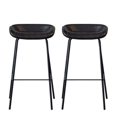 Imagem de Kit 2 Cadeira Banqueta Industrial Alta Com Assento Estofado Leather Ed