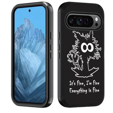 Imagem de FVAENDHIO Capa para Google Pixel 10/10 Pro e Google Pixel 9/9 Pro, resistente 3 em 1, híbrida, à prova de choque, capa protetora de corpo inteiro, gato engraçado - It's Fine I'm Fine Everything is